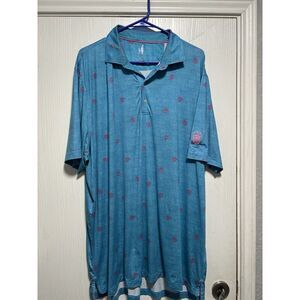 Johnnie O Polo Shirt Featherweight  Blue‎ Pink Skulls All Over Print Mens XL